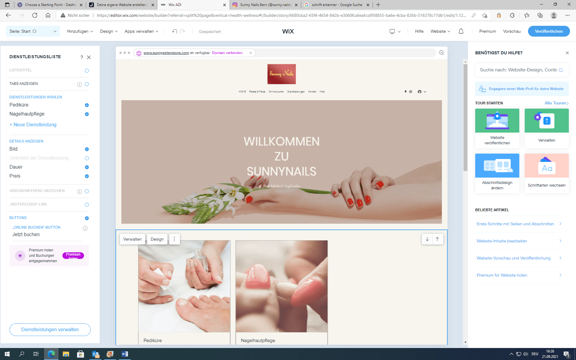 Milo hat begonnen unsere Ideen umzusetzen. Die Webseite machen wir mir Card. Sie soll einfach gestaltet werden, so dass unsere Kundin sie später selbst unterhalten kann. 